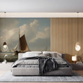 Rustic Coastal Sloop Oil Painting Mural Wallpaper — Maritime Classic Mural Wallpaper - pure wallpaper artwork