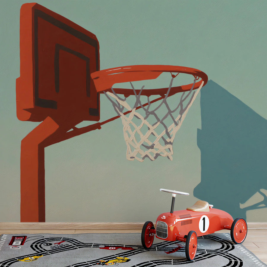 Minimalist Basketball Hoop Mural Wallpaper — Graphic Pop Art Style Mural Wallpaper