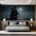 Midnight Galleon Seascape Mural Wallpaper — Cinematic Night Sky Mural Wallpaper - pure wallpaper artwork