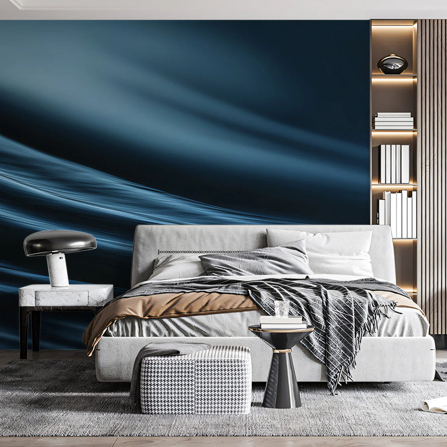 Fluid Silk Waves Mural Wallpaper — Dark Navy Abstract Decor Mural Wallpaper