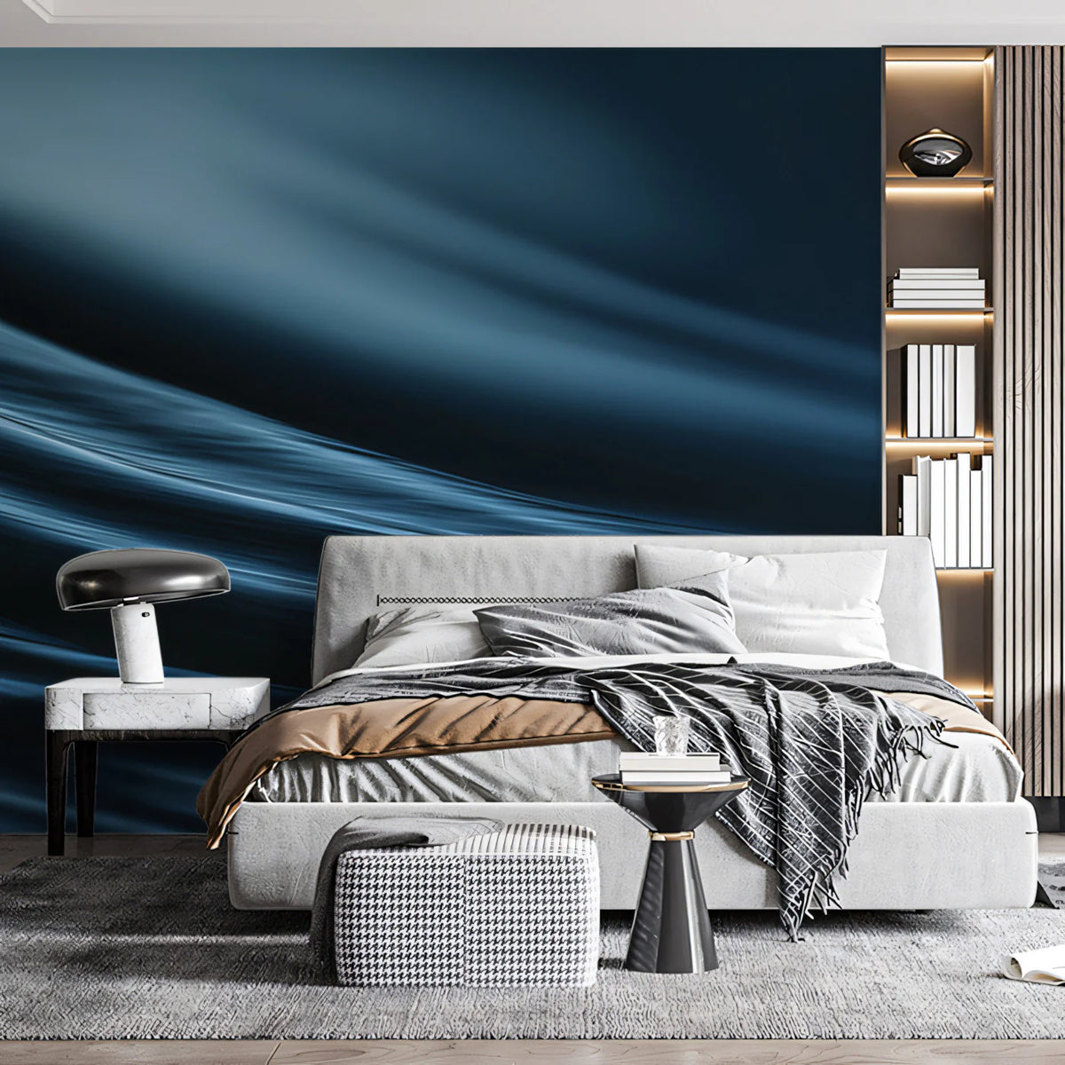 Fluid Silk Waves Mural Wallpaper — Dark Navy Abstract Decor Mural Wallpaper - pure wallpaper artwork