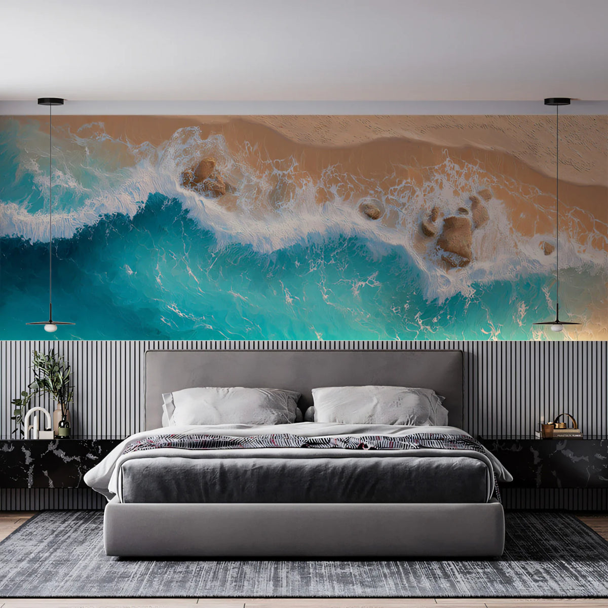 Aerial Ocean Waves and Sand Mural Wallpaper — Coastal Art Mural Wallpaper - pure wallpaper artwork