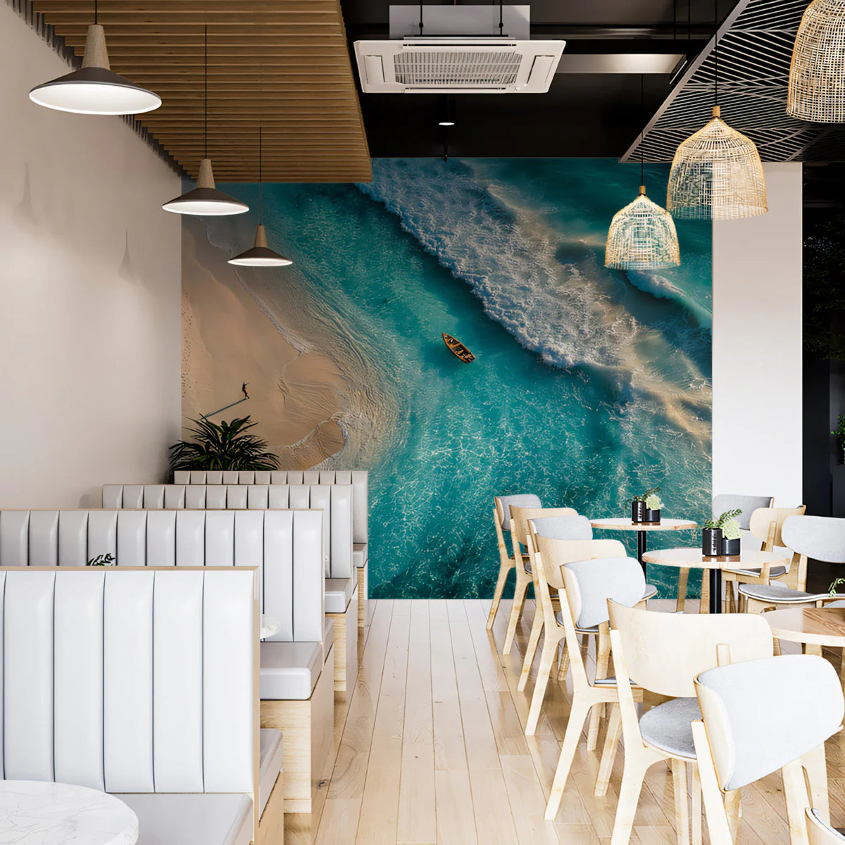 Aerial Turquoise Cove Aerial Mural Wallpaper — Coastal Calm Mural Wallpaper - pure wallpaper artwork