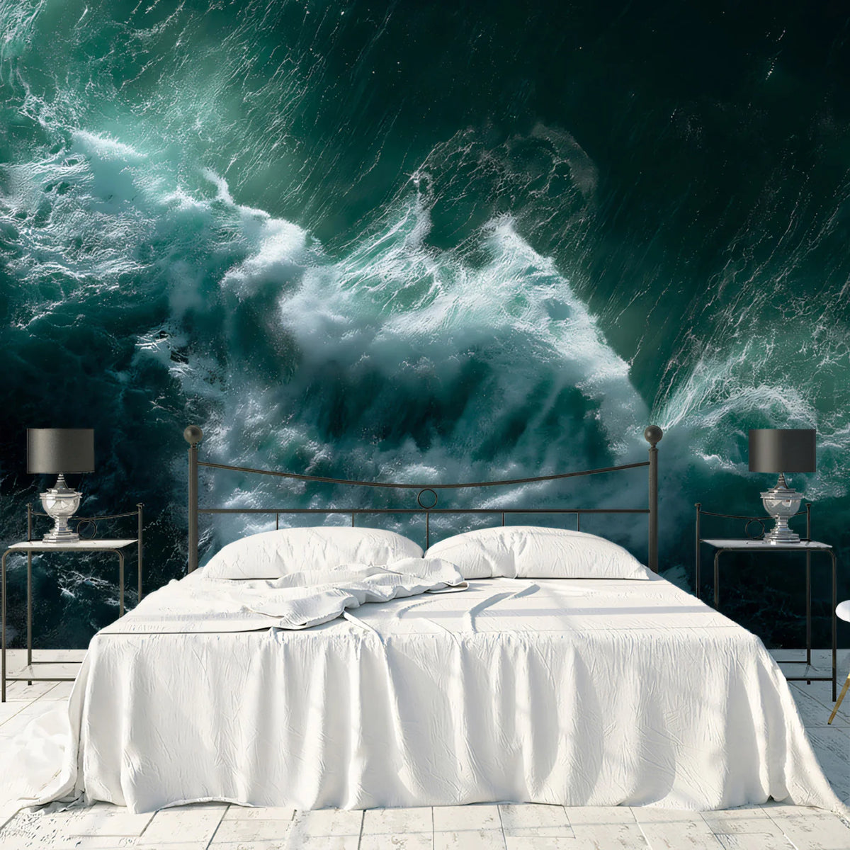 Turbulent Ocean Aerial Mural Wallpaper —Deep Teal Wave Swirls Mural Wallpaper - pure wallpaper artwork