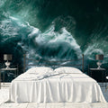 Turbulent Ocean Aerial Mural Wallpaper —Deep Teal Wave Swirls Mural Wallpaper - pure wallpaper artwork