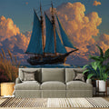 Coastal Schooner Sunset Mural Wallpaper — Dreamy Marine Horizon Mural Wallpaper - pure wallpaper artwork