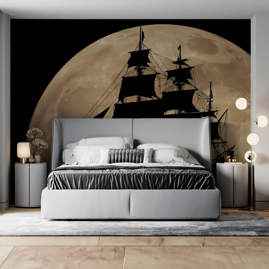 Full Moon Pirate Ship Mural Wallpaper — Cinematic Nautical Drama Mural Wallpaper