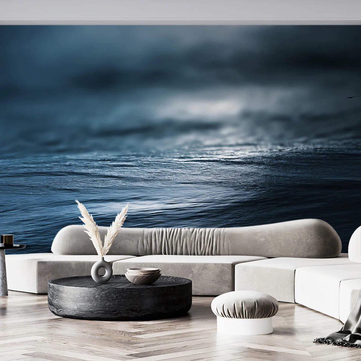 Midnight Ocean Surface Mural Wallpaper — Moody Abstract Fluid Art Mural Wallpaper - pure wallpaper artwork