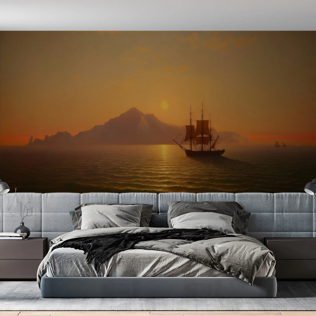 Golden Seascape Oil Painting Mural Wallpaper — Sunset Horizon Mural Wallpaper - pure wallpaper artwork
