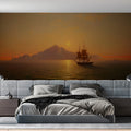 Golden Seascape Oil Painting Mural Wallpaper — Sunset Horizon Mural Wallpaper - pure wallpaper artwork