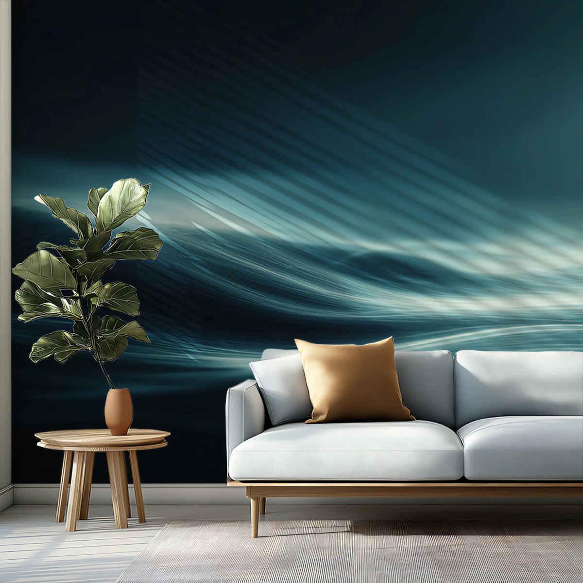 Abstract Fluid Wave Mural Wallpaper — Modern Dark Teal Seascape Mural Wallpaper - pure wallpaper artwork