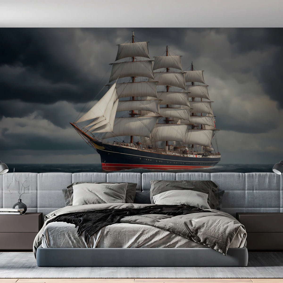 Full-Rigged Ship Stormy Sea Mural Wallpaper — Cinematic Marine Art Mural Wallpaper - pure wallpaper artwork