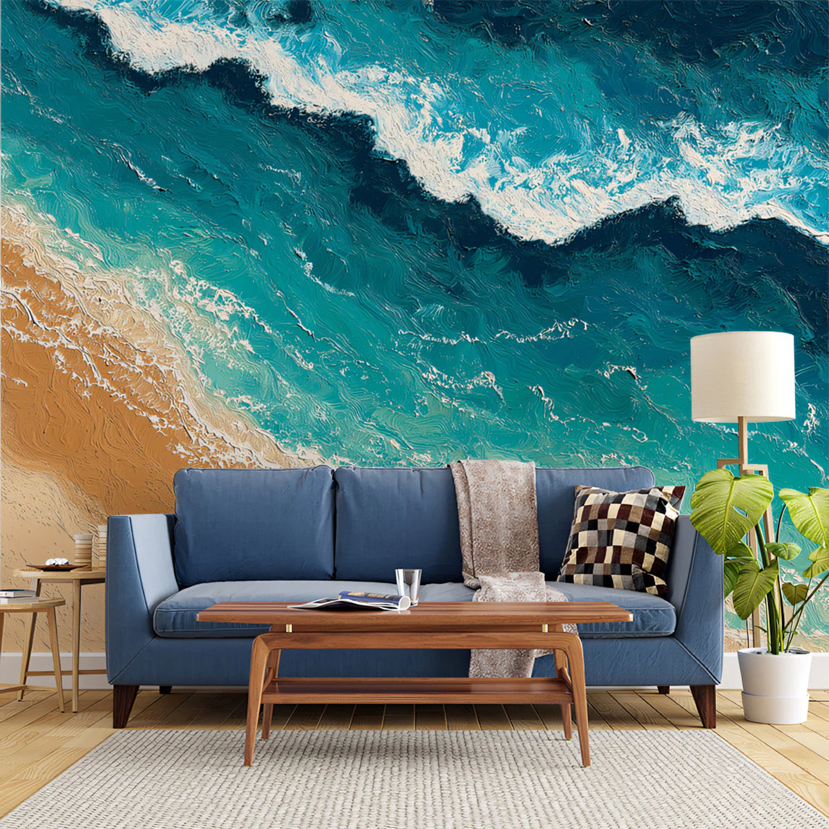 Aerial Ocean Waves Mural Wallpaper — Painterly Coastal Art Mural Wallpaper - pure wallpaper artwork