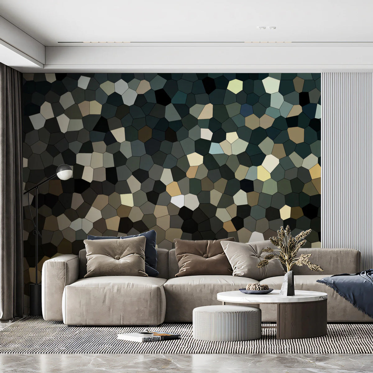 Abstract Geometric Mosaic Mural Wallpaper — Dark Sophisticated Tones Mural Wallpaper - pure wallpaper artwork