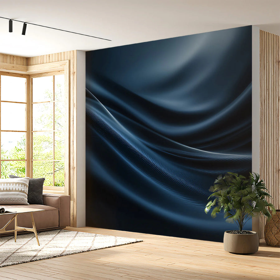 Fluid Indigo Wave Mural Wallpaper — Smooth Abstract Silk Effect Mural Wallpaper