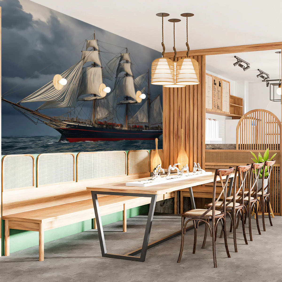 Stormy Seas Tall Ship Mural Wallpaper — Dramatic Marine Art Mural Wallpaper - pure wallpaper artwork