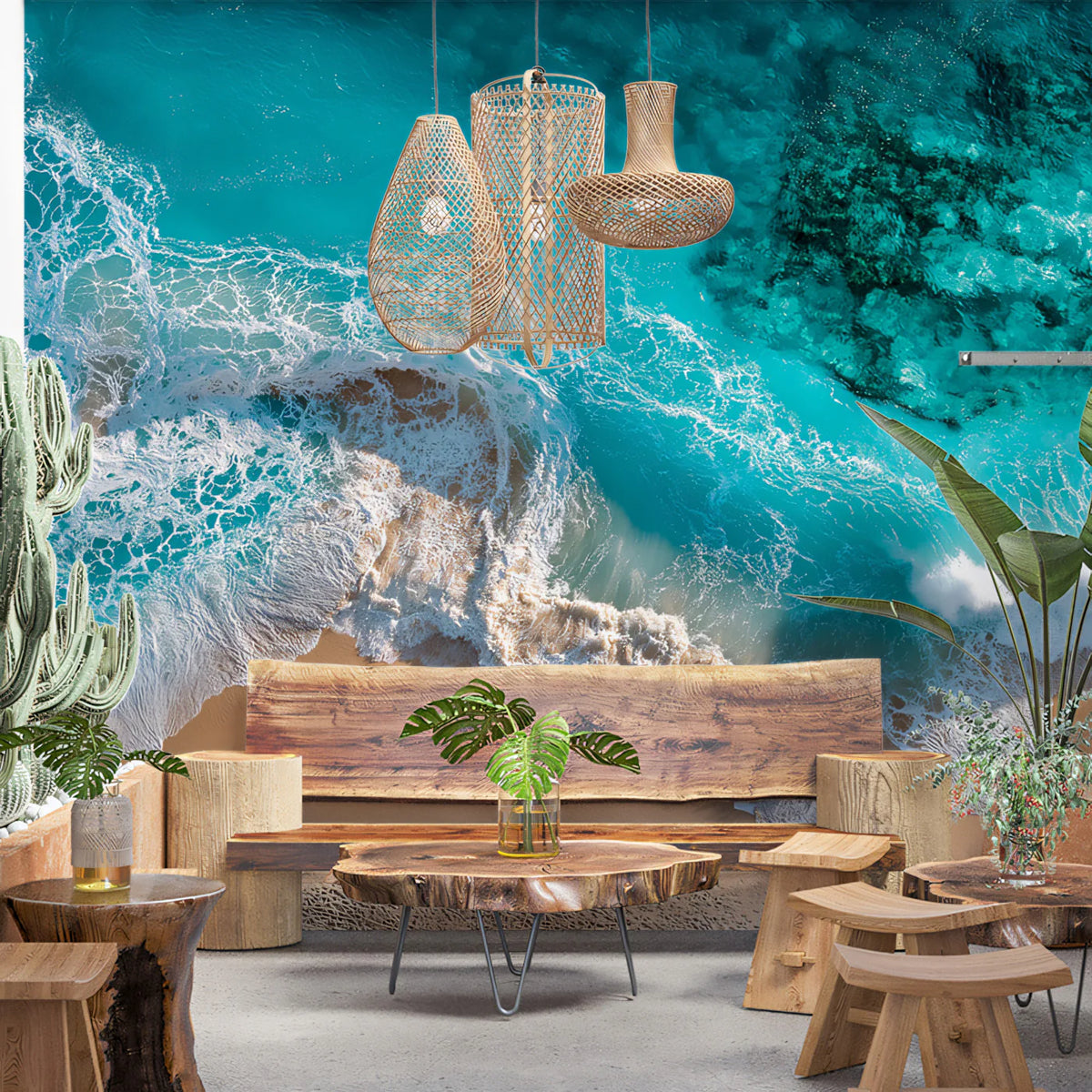 Aerial Ocean Waves Mural Wallpaper —Tropical Coastal Scene Mural Wallpaper - pure wallpaper artwork