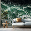 Aerial Ocean Wave Mural Wallpaper — Moody High Contrast Sea Foam Mural Wallpaper - pure wallpaper artwork