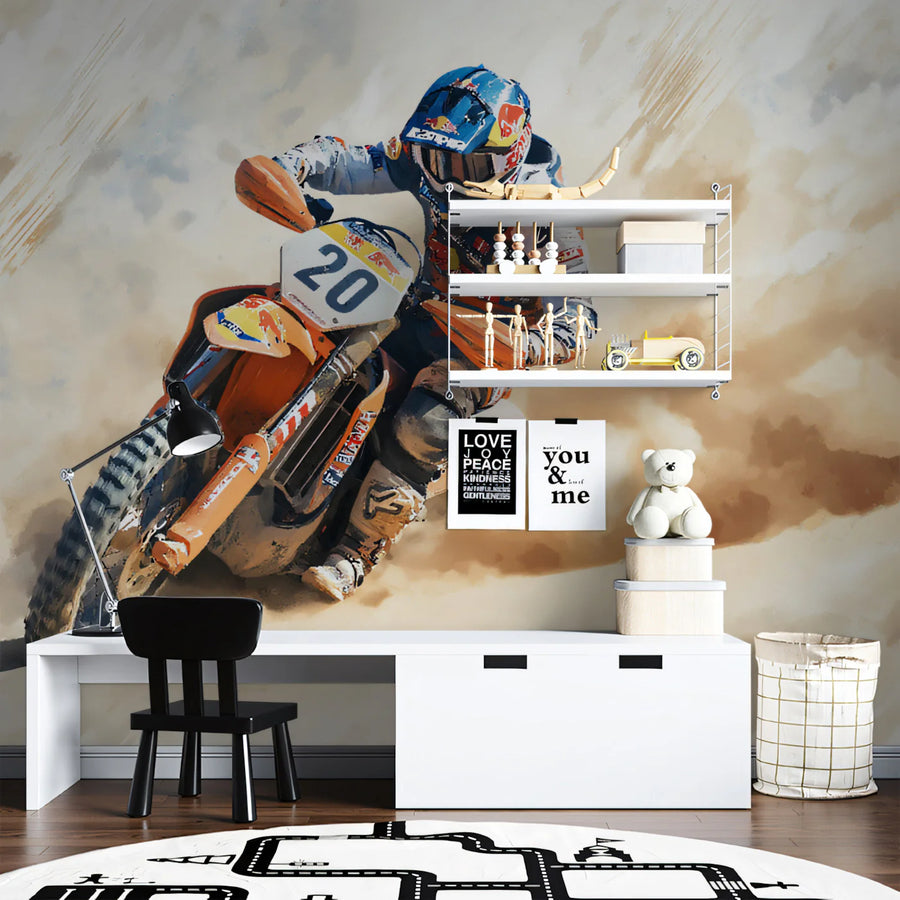 Desert Motocross Action Mural Wallpaper — High-Speed Artistic Decor Mural Wallpaper