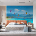Kite Surfing Coastal Mural Wallpaper — Expressionist Seascape Mural Wallpaper - pure wallpaper artwork