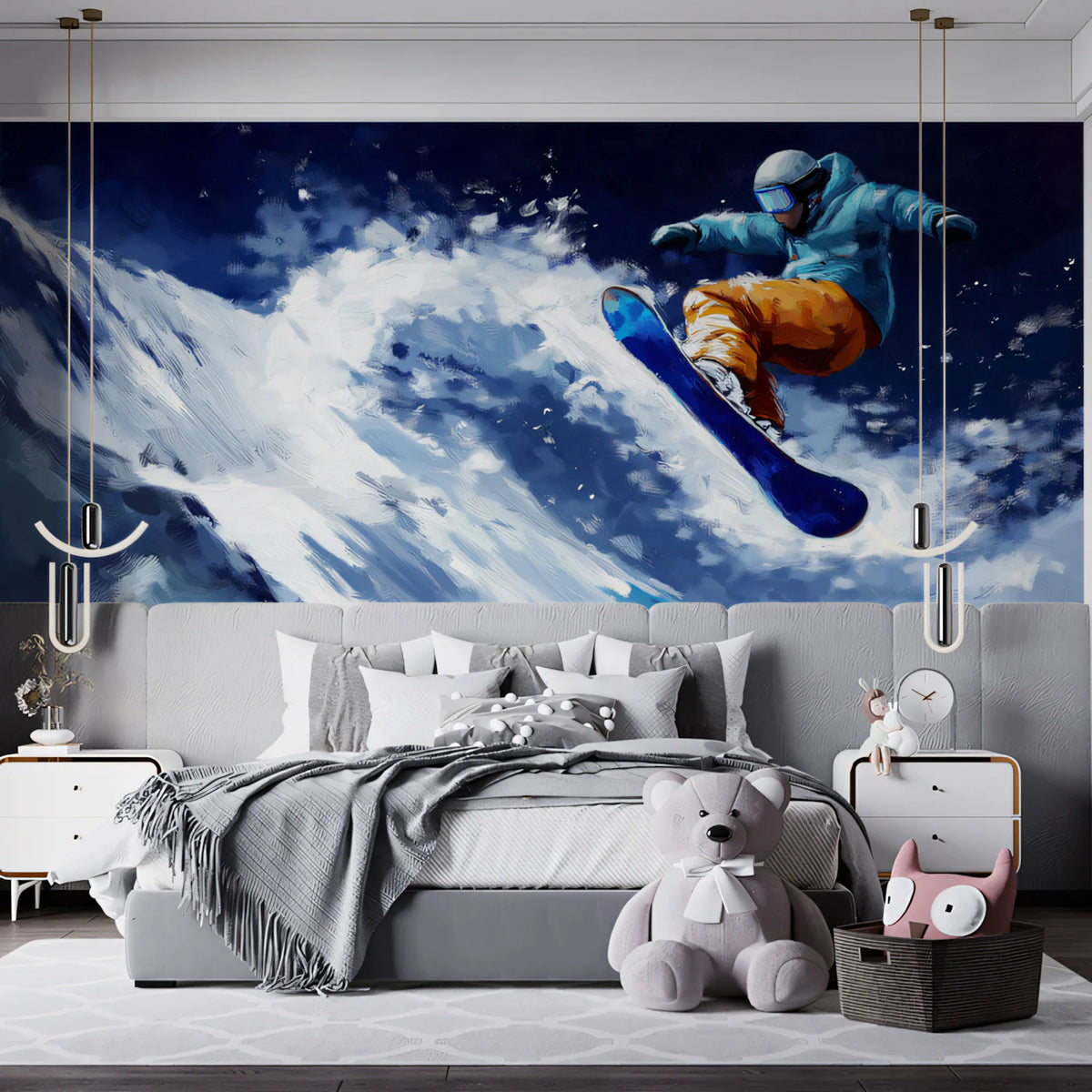 Snowboarder Action Mural Wallpaper — Expressionist Mountain Art Mural Wallpaper - pure wallpaper artwork