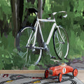 Abstract Forest Bicycle Mural Wallpaper — Modern Nature Graphic Mural Wallpaper - pure wallpaper artwork