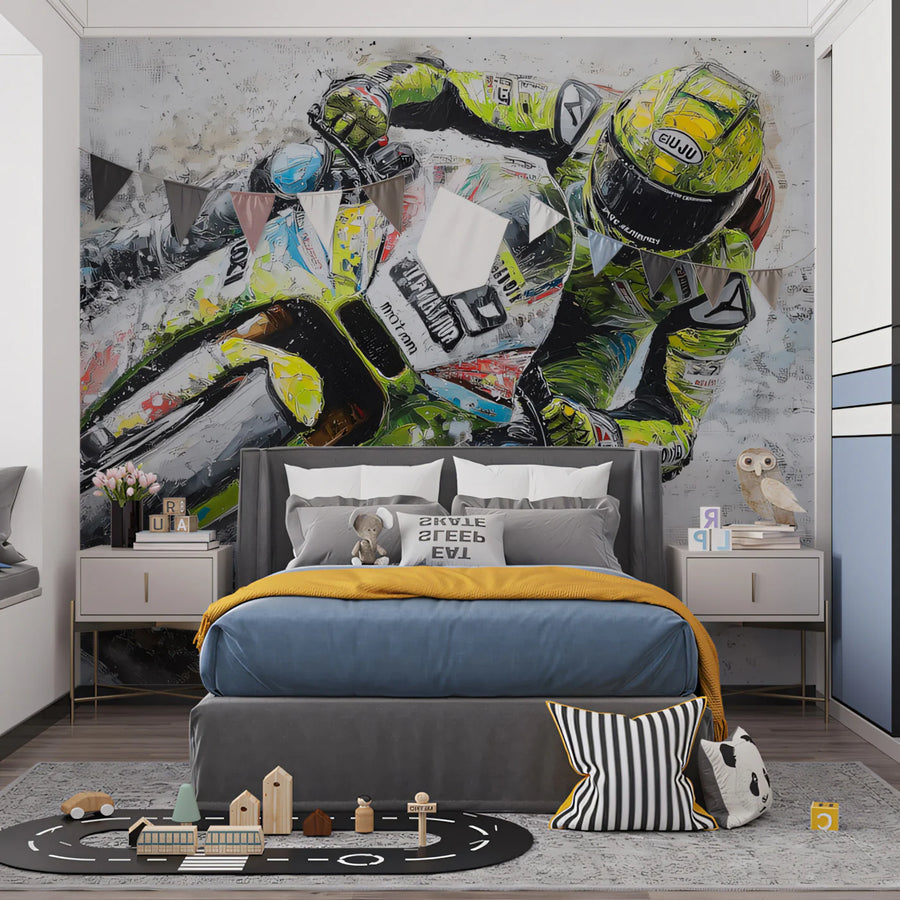 Road Racing Motorcycle Mural Wallpaper — Kinetic Art Style Mural Wallpaper