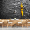Solo Yellow Kayak Mural Wallpaper — Dramatic Oil Painting Style Mural Wallpaper - pure wallpaper artwork
