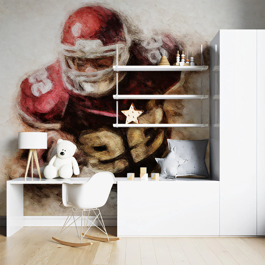 American Football Player Mural Wallpaper — Painterly Sports Art Mural Wallpaper