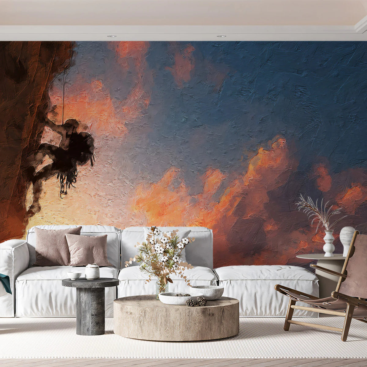 Climber Sunset Oil Painting Mural Wallpaper — Impressionist Adventure Mural Wallpaper - pure wallpaper artwork