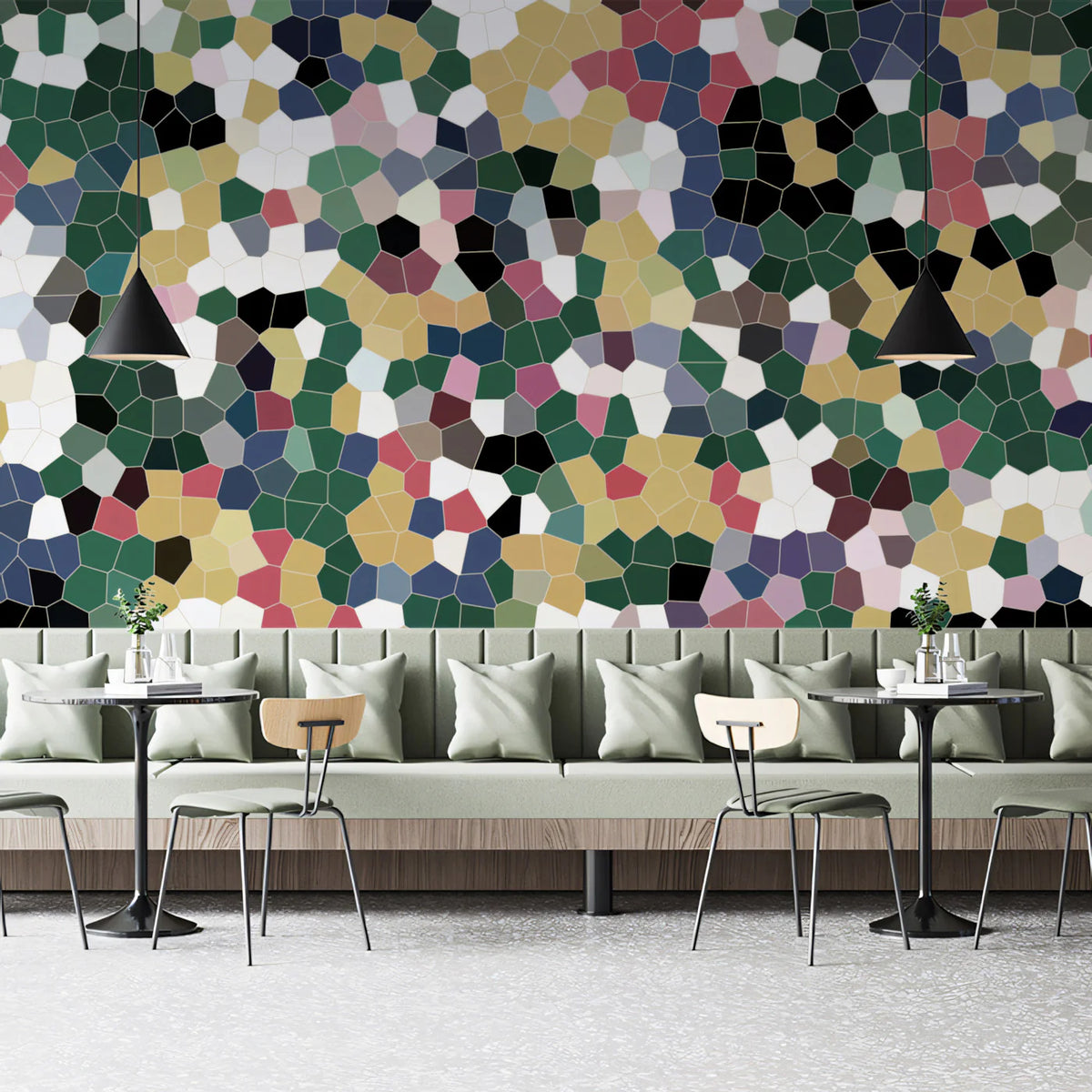 Hexagon Mosaic Mural Wallpaper — Colorful Geometric Pattern Mural Wallpaper - pure wallpaper artwork