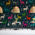 Winter Reindeer Forest Mural Wallpaper —Playful Holiday Pattern Mural Wallpaper - pure wallpaper artwork