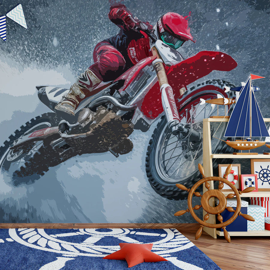 Motocross Action Mural Wallpaper — High-Octane Sport Illustration Mural Wallpaper