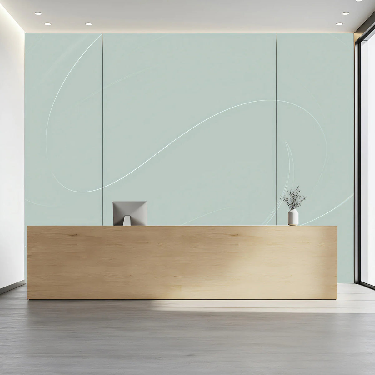 Minimalist Sage Swirl Mural Wallpaper — Fluid Line Art Mural Wallpaper - pure wallpaper artwork