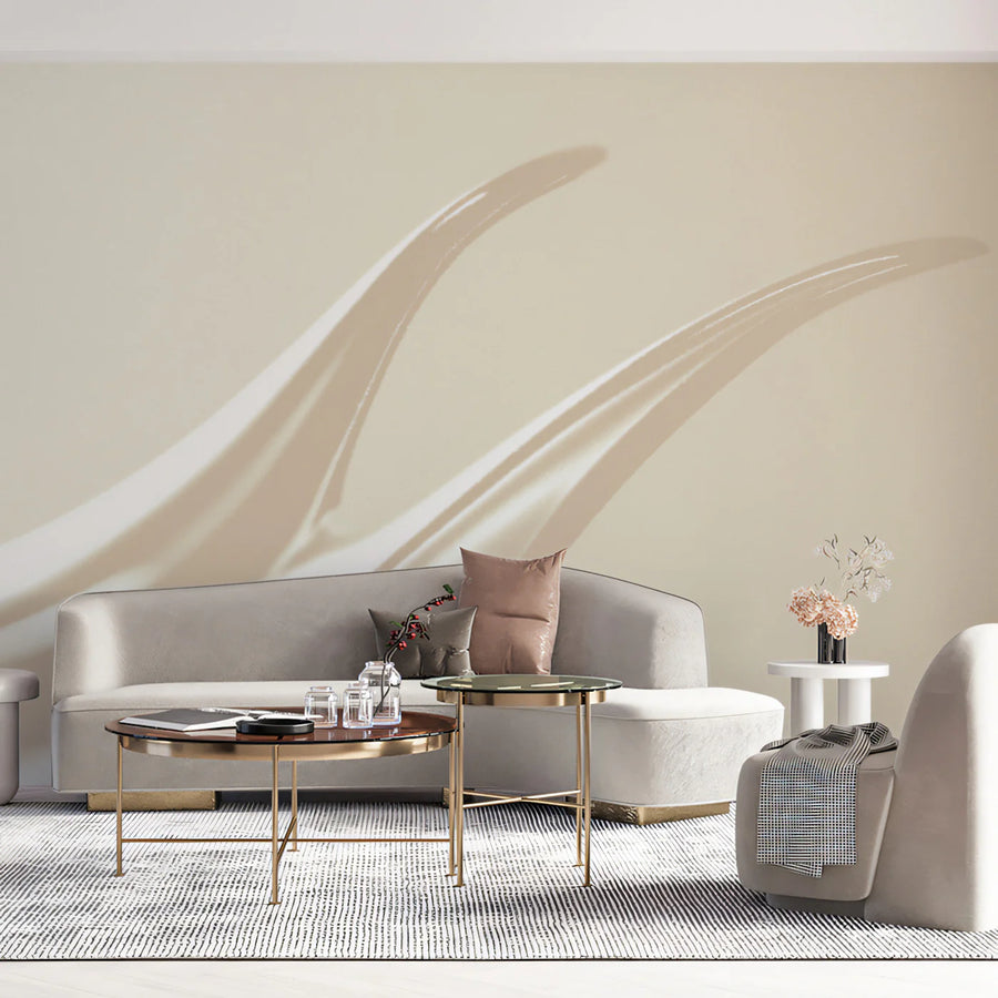 Minimalist Cream Wave Mural Wallpaper — Smooth Fluid Motion Mural Wallpaper