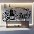 Vintage Roadster Sketch Mural Wallpaper — Classic Automotive Art Mural Wallpaper - pure wallpaper artwork