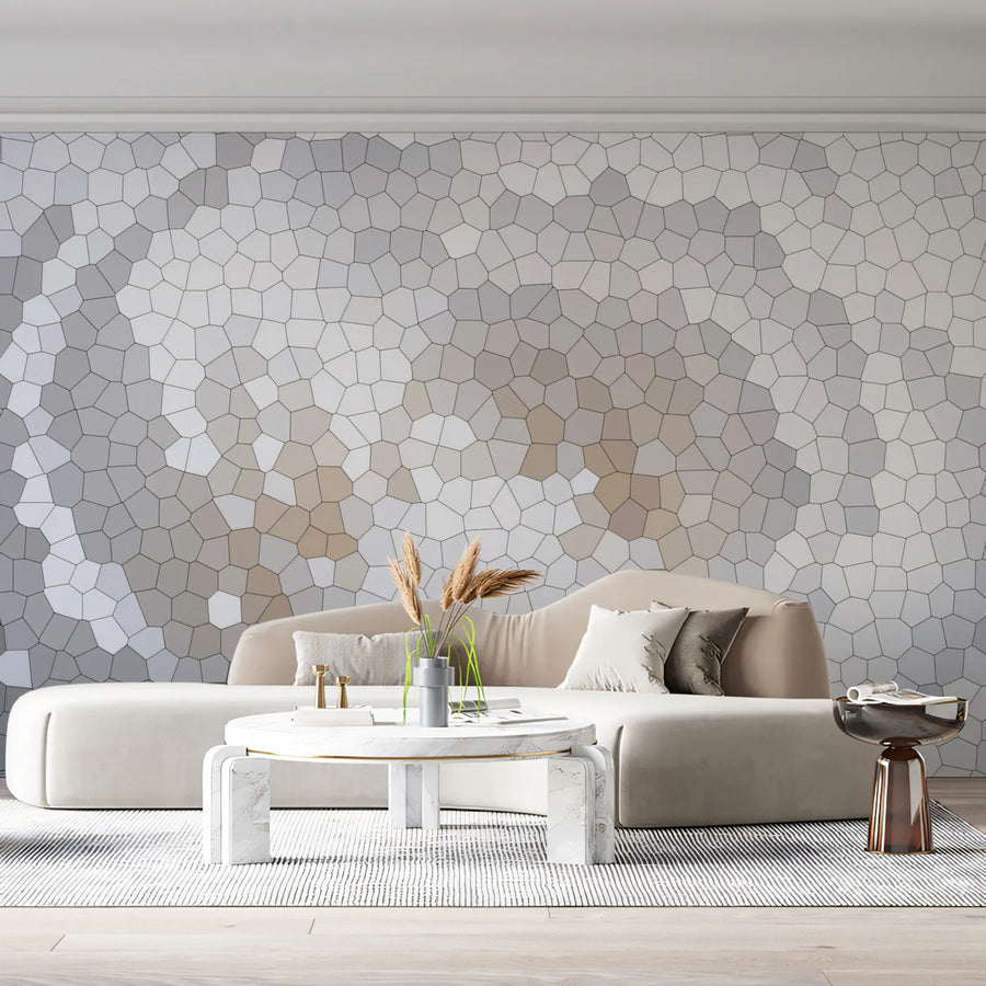 Swirling Hexagon Mosaic Mural Wallpaper — Minimalist Geometric Mural Wallpaper