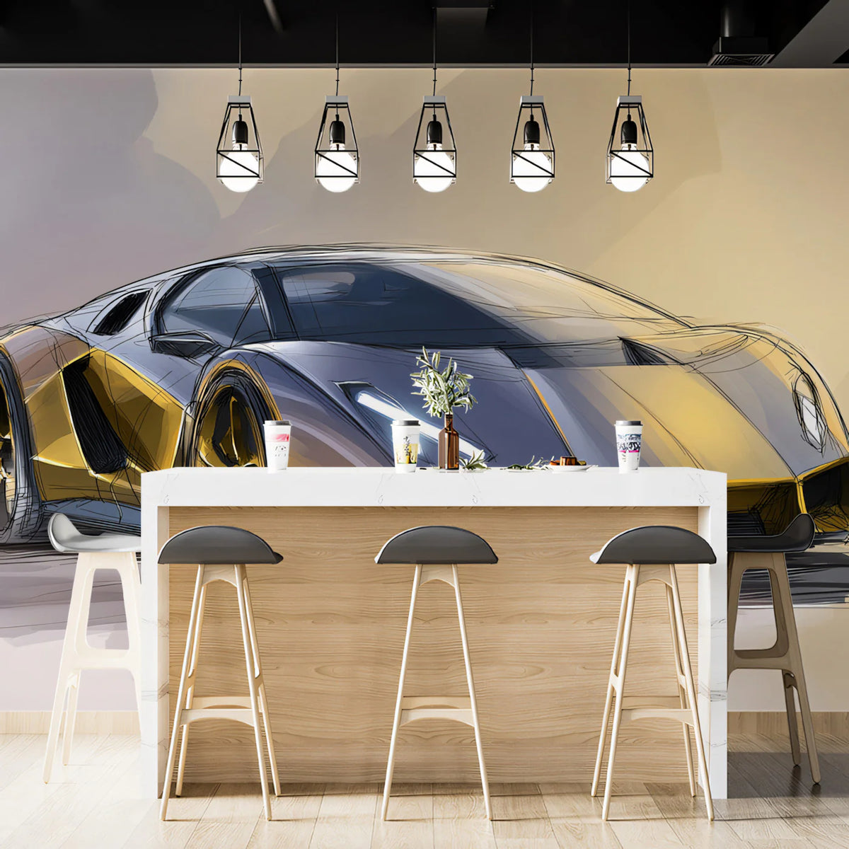 Hypercar Concept Sketch Mural Wallpaper — Automotive Design Art Mural Wallpaper - pure wallpaper artwork