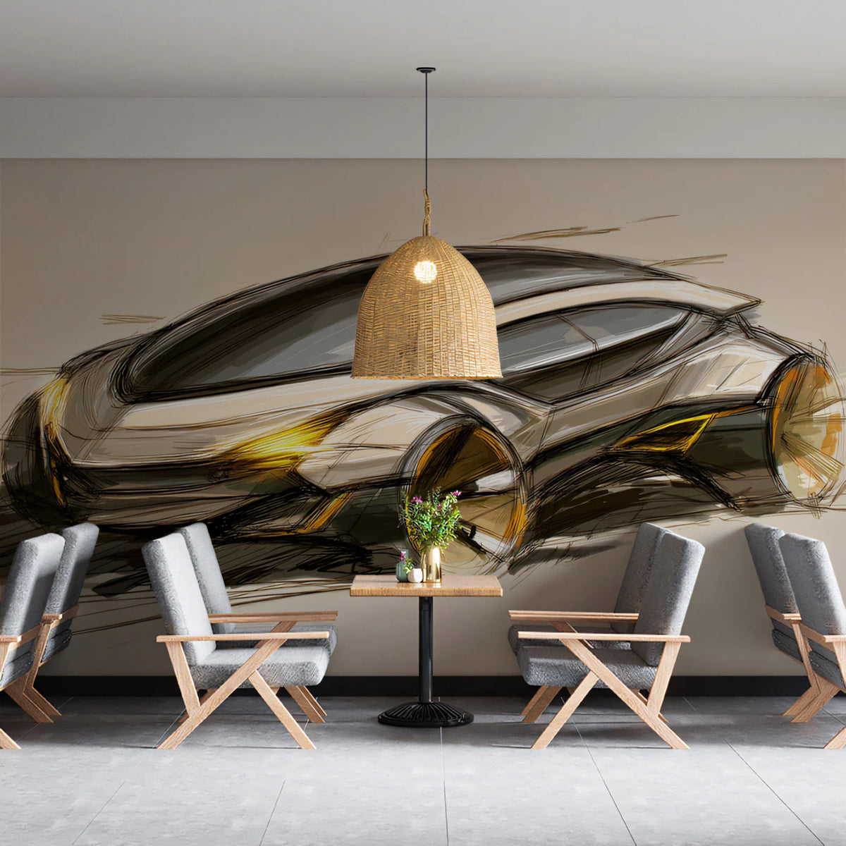 Futuristic Concept Car Sketch Mural Wallpaper —Artistic Motion Mural Wallpaper - pure wallpaper artwork