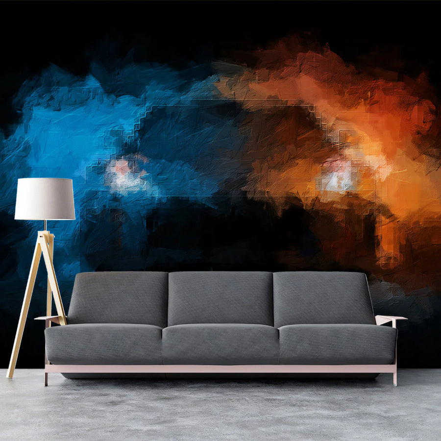 Headlight Clash Mural Wallpaper — Expressionist Oil Paint Design Mural Wallpaper
