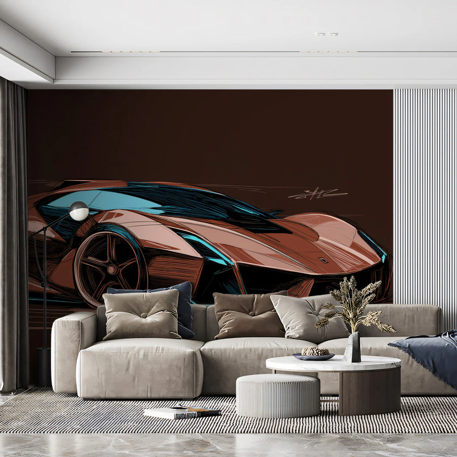 Sportscar Concept Sketch Mural Wallpaper —Artistic Automotive Design Mural Wallpaper