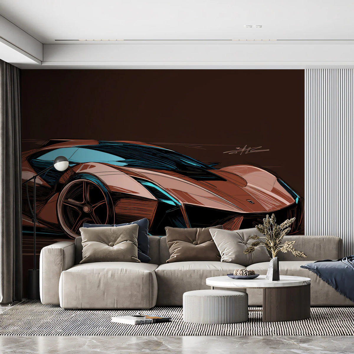 Sportscar Concept Sketch Mural Wallpaper —Artistic Automotive Design Mural Wallpaper - pure wallpaper artwork