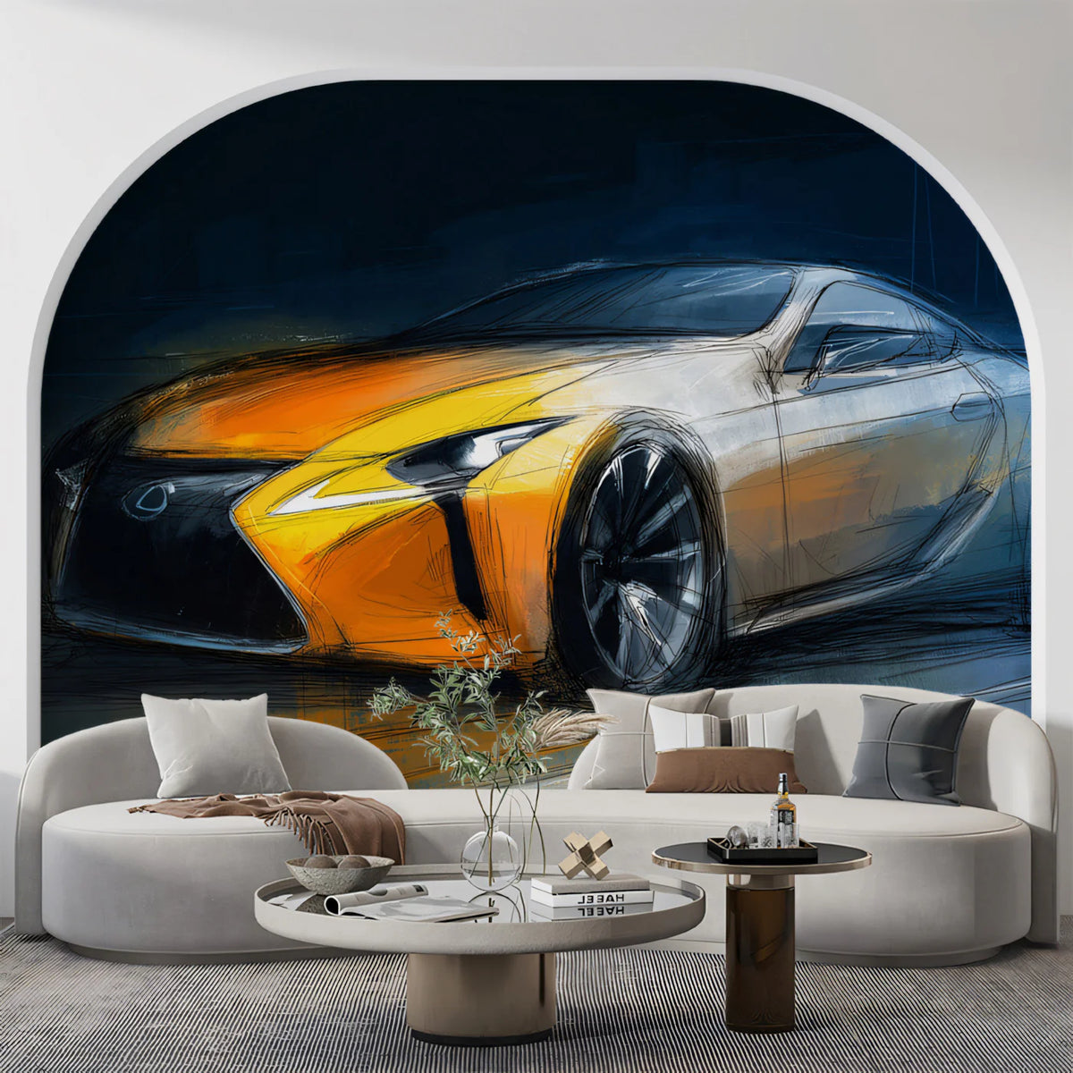 Automotive Concept Sketch Mural Wallpaper — Dynamic Sports Car Art Mural Wallpaper - pure wallpaper artwork