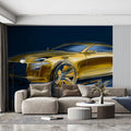 Golden Sportscar Sketch Mural Wallpaper — Dynamic Automotive Art Mural Wallpaper - pure wallpaper artwork
