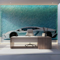 Abstract Sports Car Mural Wallpaper — Impressionistic Teal Art Mural Wallpaper - pure wallpaper artwork