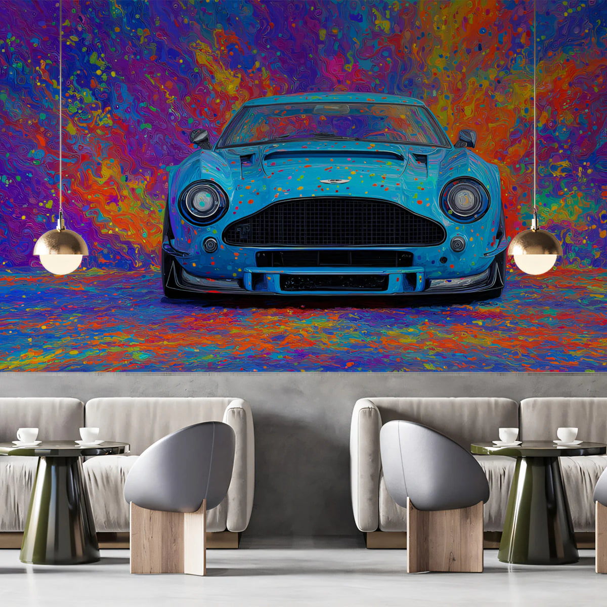 Abstract Sports Car Splatter Mural Wallpaper — Vibrant Pop Art Mural Wallpaper - pure wallpaper artwork