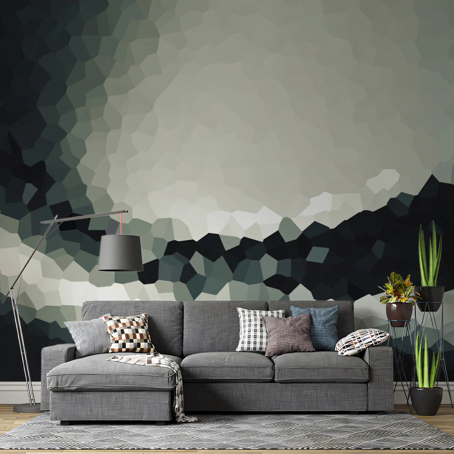 Monochromatic Mosaic Mural Wallpaper — Abstract Geometric Motion Mural Wallpaper