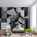 Basketball Dunk Geometric Mural Wallpaper — Dynamic Monochrome Mural Wallpaper - pure wallpaper artwork