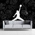 Basketball Contour Line Mural Wallpaper — Graphic Athletic Style Mural Wallpaper - pure wallpaper artwork