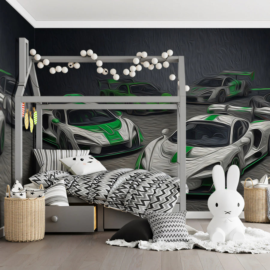 Hypercar Racing Mural Wallpaper — Expressive Brushstroke Style Mural Wallpaper